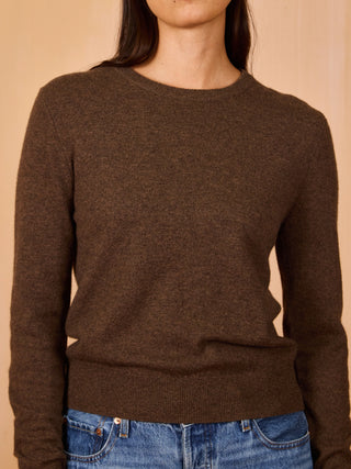 Custom Women's 100% Cashmere Crewneck Sweater Cashmere Core LINGUA FRANCA NYC Walnut XS