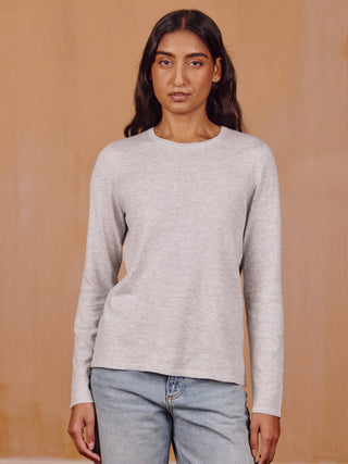 Custom Mara Cotton Crewneck Cotton Silk Core LINGUA FRANCA NYC Smoke 