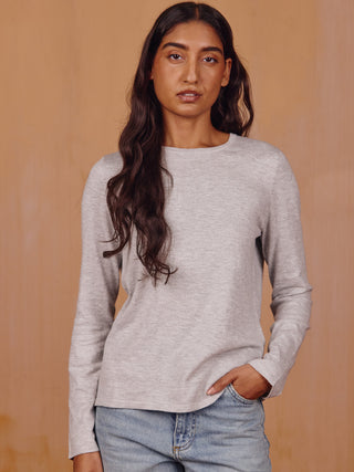 Custom Mara Cotton Crewneck Cotton Silk Core LINGUA FRANCA NYC Smoke 