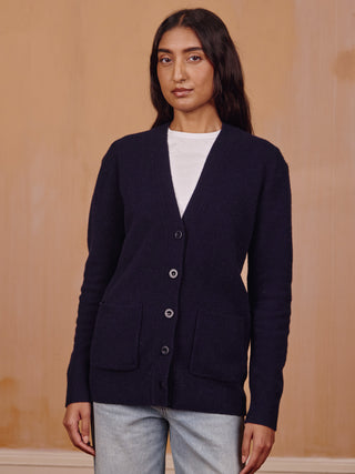 Cluny Cardigan, Sans Stitching Wool Core LINGUA FRANCA NYC navy