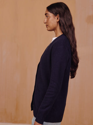 Cluny Cardigan, Sans Stitching Wool Core LINGUA FRANCA NYC navy