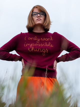 "love you to the moon and back" Crewneck Cashmere Core LINGUA FRANCA NYC Maroon XS