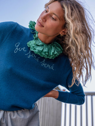 Custom Women's 100% Cashmere Crewneck Sweater Cashmere Core LINGUA FRANCA NYC Peacock XS