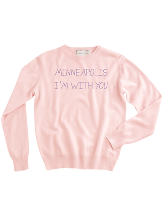 "minneapolis i'm with you" Women's Crewneck Cashmere Core LINGUA FRANCA NYC Pale Pink XS