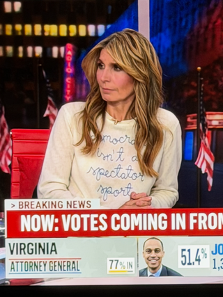 "democracy isn't a spectator sport" Women's Crewneck Cashmere Core LINGUA FRANCA NYC