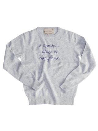 "a woman's place is everywhere" Women's Crewneck Cashmere Core LINGUA FRANCA NYC Smoke XS