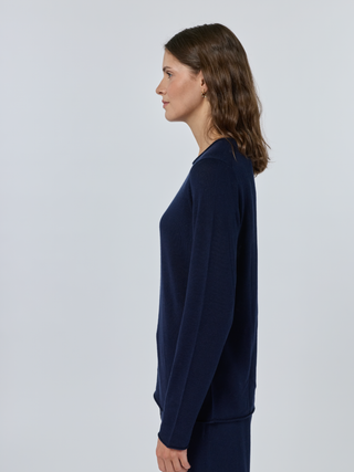 Sans Stitching Silk Cashmere Crewneck Silk Cashmere Core LINGUA FRANCA NYC Navy