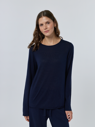 Sans Stitching Silk Cashmere Crewneck Silk Cashmere Core LINGUA FRANCA NYC Navy XS