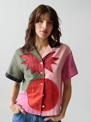 Patmos Patch Shirt RTW LINGUA FRANCA NYC Pink Multi XS