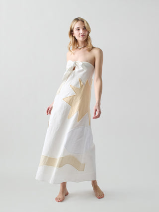 Patmos Tie Dress RTW LINGUA FRANCA NYC Cream Multi XS