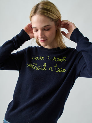 Custom Women's 100% Cashmere Crewneck Sweater Cashmere Core LINGUA FRANCA NYC Navy XS
