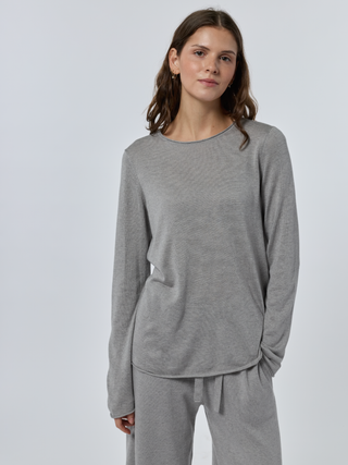 Sans Stitching Silk Cashmere Crewneck Silk Cashmere Core LINGUA FRANCA NYC Smoke XS