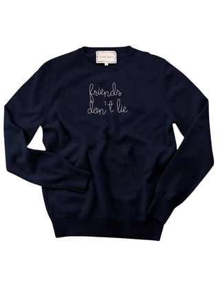 "friends don't lie" Women's Crewneck Cashmere Core LINGUA FRANCA NYC Navy XS