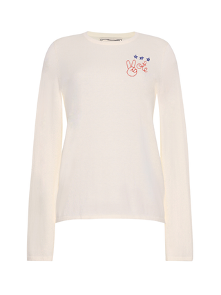"peace and vote" Mara Crewneck Cotton Silk Core LINGUA FRANCA NYC Sunkissed XS