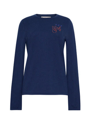 "peace and vote" Mara Crewneck Cotton Silk Core LINGUA FRANCA NYC Navy XS