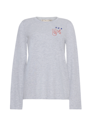 "peace and vote" Mara Crewneck Cotton Silk Core LINGUA FRANCA NYC Smoke XS