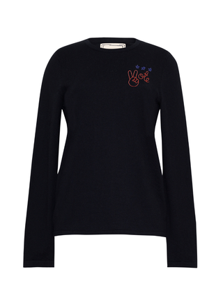 "peace and vote" Mara Crewneck Cotton Silk Core LINGUA FRANCA NYC Black XS