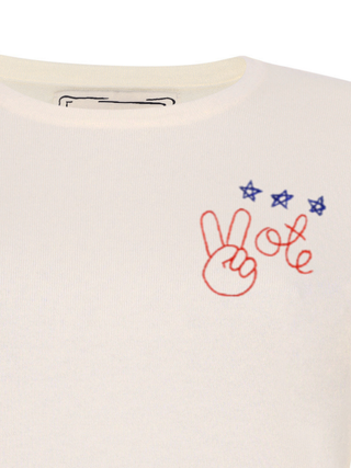 "peace and vote" Mara Crewneck Cotton Silk Core LINGUA FRANCA NYC