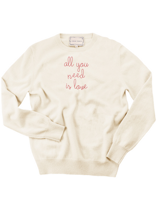 "all you need is love" Women's Crewneck Cashmere Core Lingua Franca NYC Cream XS