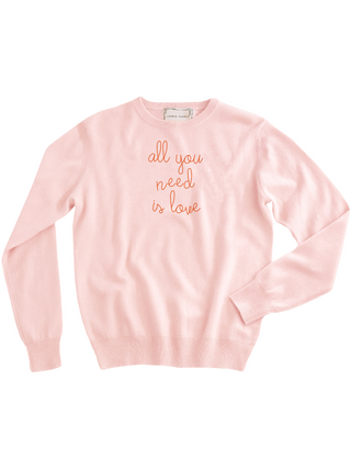 "all you need is love" Women's Crewneck Cashmere Core Lingua Franca NYC Pale Pink XS