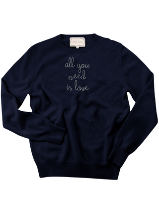 "all you need is love" Men's Crewneck Cashmere Core LINGUA FRANCA NYC Navy XS