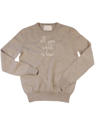 "all you need is love" Women's Crewneck Cashmere Core Lingua Franca NYC Oatmeal XS