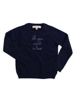 "all you need is love" Kids' Crewneck Cashmere Core LINGUA FRANCA NYC Navy 2T