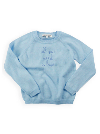 "all you need is love" Kids' Crewneck Cashmere Core LINGUA FRANCA NYC Sky 2T