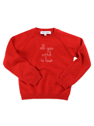 "all you need is love" Kids' Crewneck Cashmere Core LINGUA FRANCA NYC Red 2T