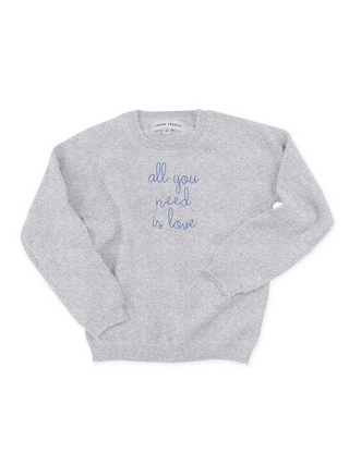 "all you need is love" Kids' Crewneck Cashmere Core LINGUA FRANCA NYC Smoke 2T