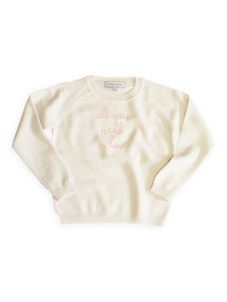 "all you need is love" Kids' Crewneck Cashmere Core LINGUA FRANCA NYC Cream 2T