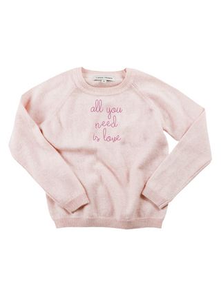 "all you need is love" Kids' Crewneck Cashmere Core LINGUA FRANCA NYC Pale Pink 2T