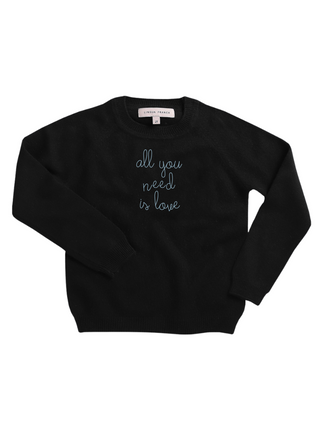 "all you need is love" Kids' Crewneck Cashmere Core LINGUA FRANCA NYC Black 2T