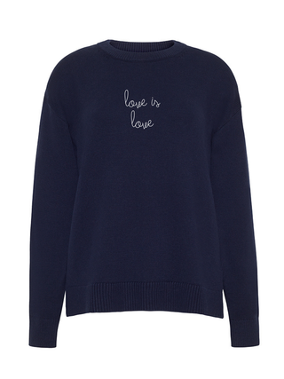 "love is love" Maxine Sweater Cotton Cashmere LINGUA FRANCA NYC Navy XS