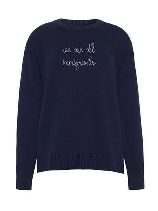 "we are all immigrants" Maxine Sweater Cotton Cashmere LINGUA FRANCA NYC Navy XS