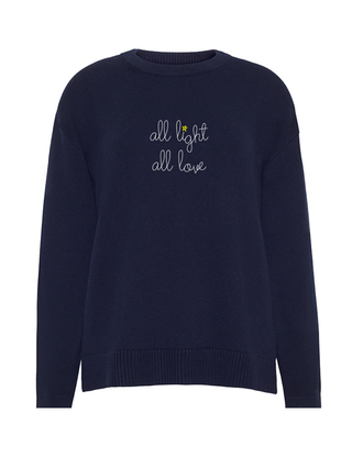 "all light all love" Maxine Sweater Cotton Cashmere LINGUA FRANCA NYC Navy XS