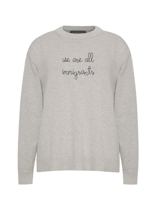 "we are all immigrants" Maxine Sweater Cotton Cashmere LINGUA FRANCA NYC Smoke XS