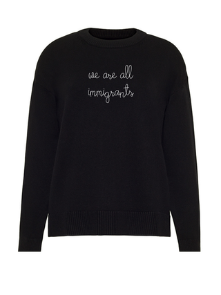 "we are all immigrants" Maxine Sweater Cotton Cashmere LINGUA FRANCA NYC Black XS