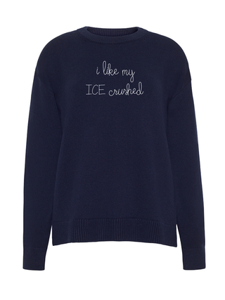 "i like my ICE crushed" Maxine Sweater Cotton Cashmere LINGUA FRANCA NYC Navy XS