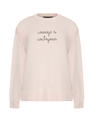 "courage is contagious" Maxine Sweater Cotton Cashmere LINGUA FRANCA NYC Pale Pink XS