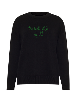 "the best witch of all" Maxine Sweater Cotton Cashmere LINGUA FRANCA NYC Black XS