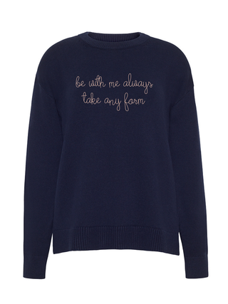 "be with me always take any form" Maxine Sweater Cotton Cashmere LINGUA FRANCA NYC Navy XS