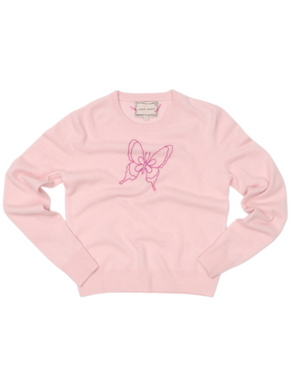 butterfly Women's Crewneck Sweater Lingua Franca NYC Pale Pink XS 