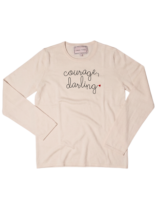 "courage, darling" Mara Crewneck Cotton Silk Core LINGUA FRANCA NYC Sunkissed XS
