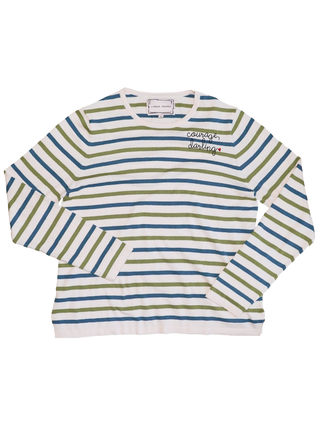 "courage, darling" Striped Mara Crewneck Cotton Silk Core LINGUA FRANCA NYC Sunkissed Stripe XS