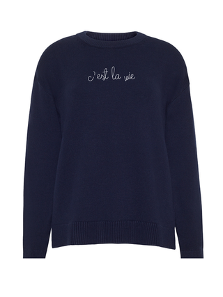 "c'est la vie" Maxine Sweater Cotton Cashmere LINGUA FRANCA NYC Navy XS