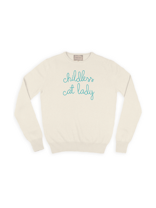 "childless cat lady" Crewneck Sweater Lingua Franca NYC Cream XS 