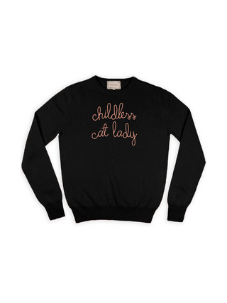 "childless cat lady" Crewneck Sweater Lingua Franca NYC Black XS 