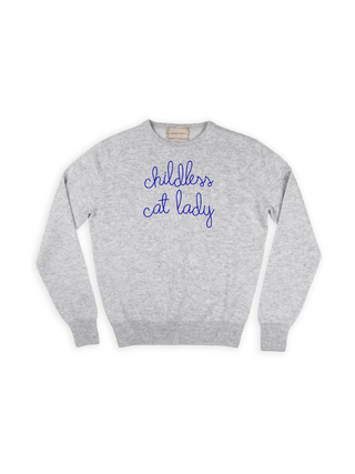 "childless cat lady" Crewneck Sweater Lingua Franca NYC Smoke XS 