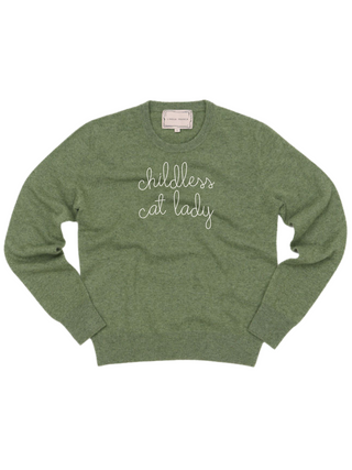 "childless cat lady" Crewneck Sweater Lingua Franca NYC Olive XS 